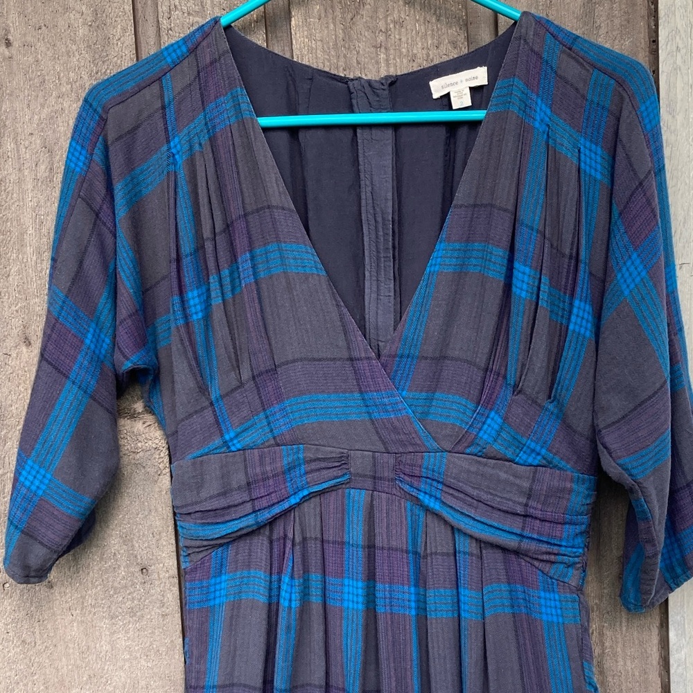 ANTHROPOLOGIE Tunic Dress SILENCE + NOISE Vintage Plaid Blue Purple Gray Size 2